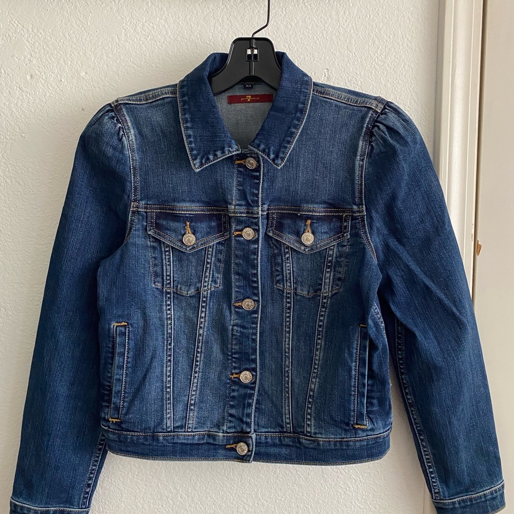 7 For All Mankind - Cropped Puff Sleeve Denim Jacket XS